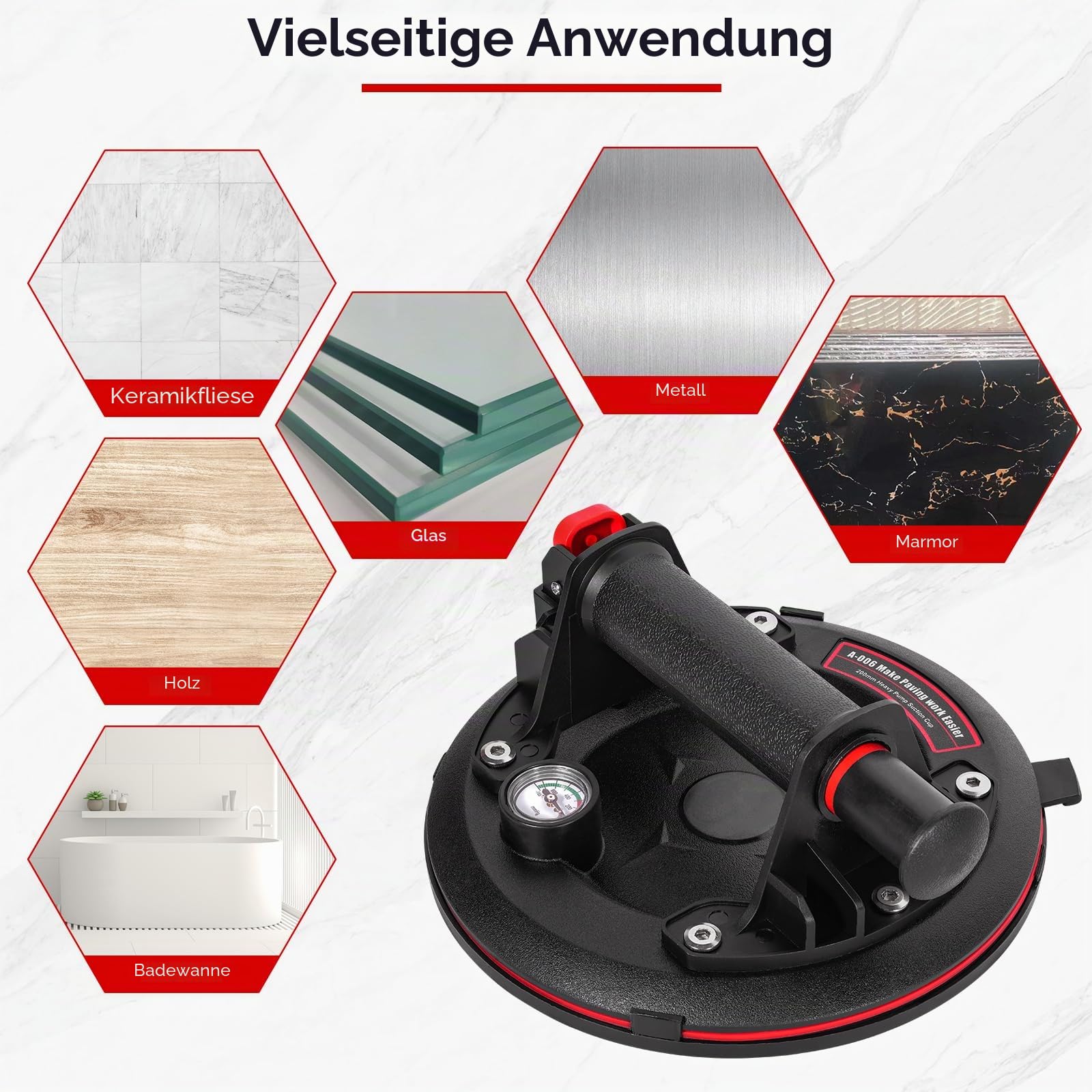 Glassauger 8" Saugheber Vakuum Saugnapf 662 lbs Tragkraft Leistungsstarke Industrielle Saugnapf mit Manometer Zum Anheben Von Großen Glasfliesen, Granit, Inklusive Tragetasche (2 Stück)