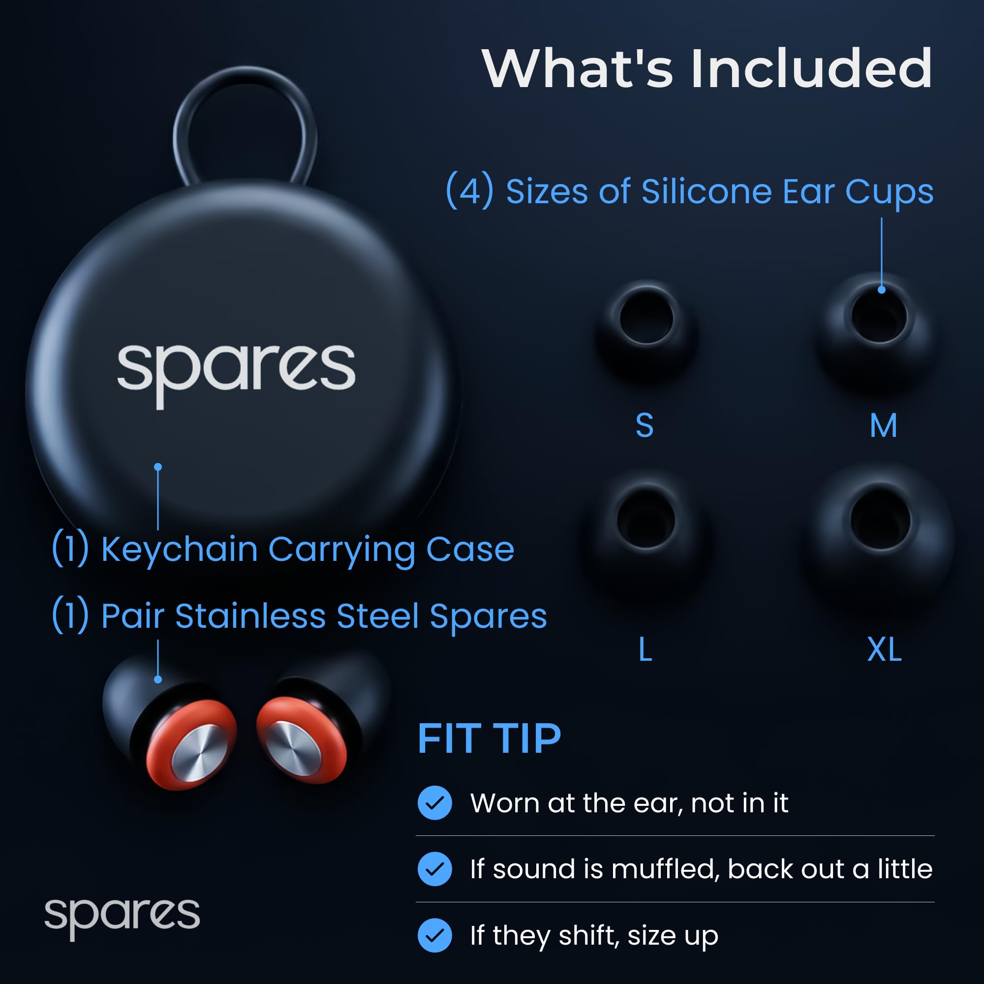 Spares: Tapones para los oídos de alta fidelidad con cuatro almohadillas de silicona intercambiables y filtro acústico de acero inoxidable para un sonido natural sin distorsión. Reutilizables