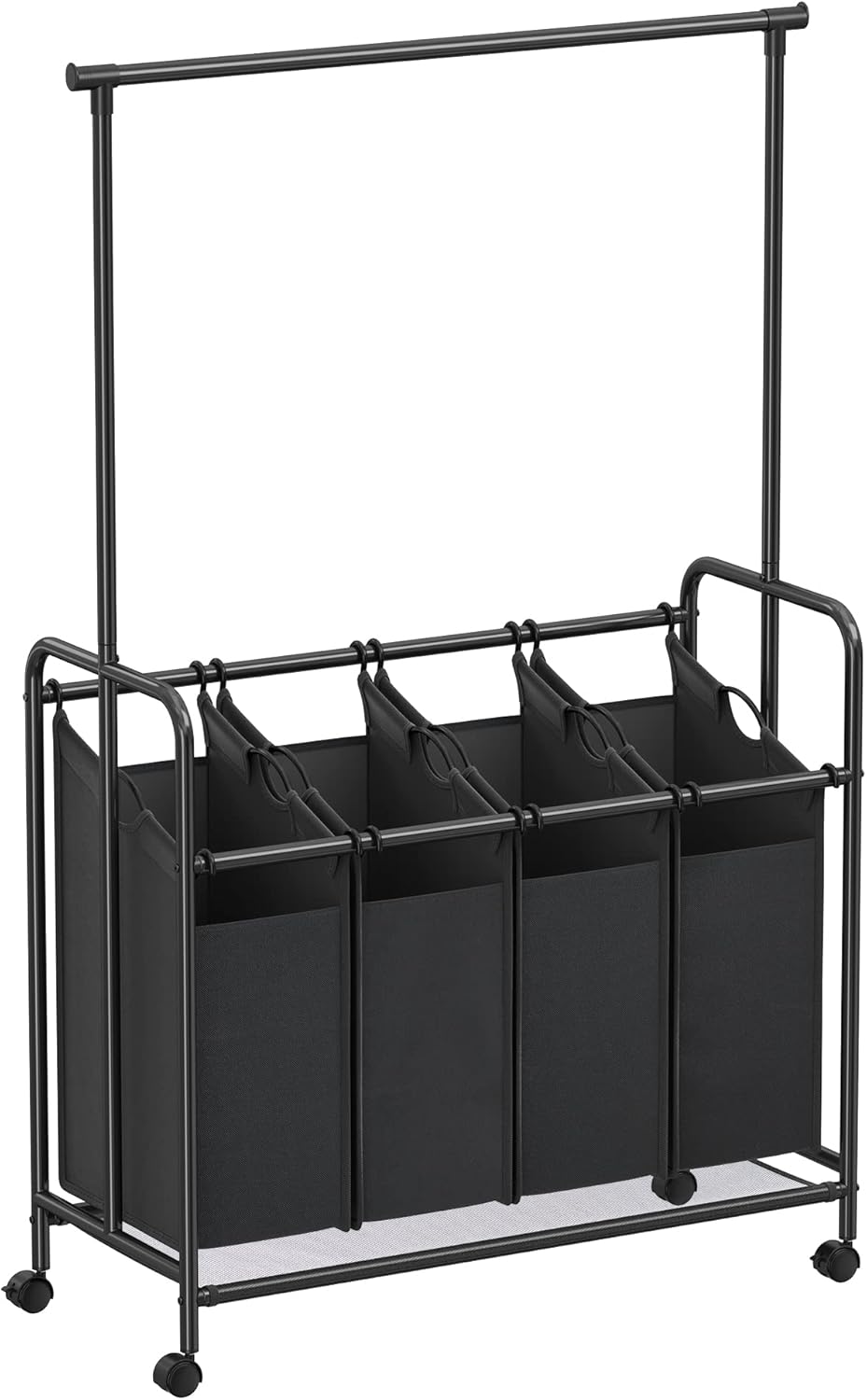 SONGMICS 4Section Laundry Sorter, Rolling Laundry Cart with Hanging