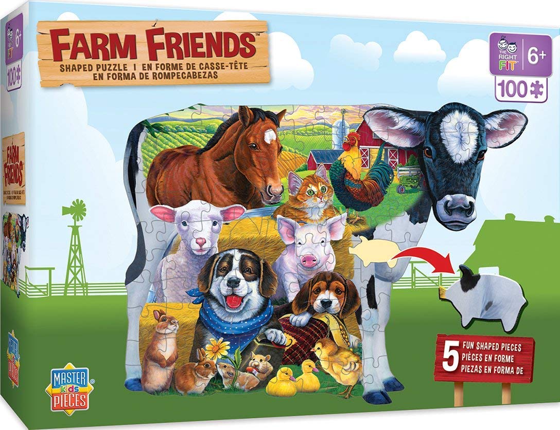 Masterpieces100 Piece Shaped Jigsaw Puzzle for Kids - Farm Friends - 14"x19"