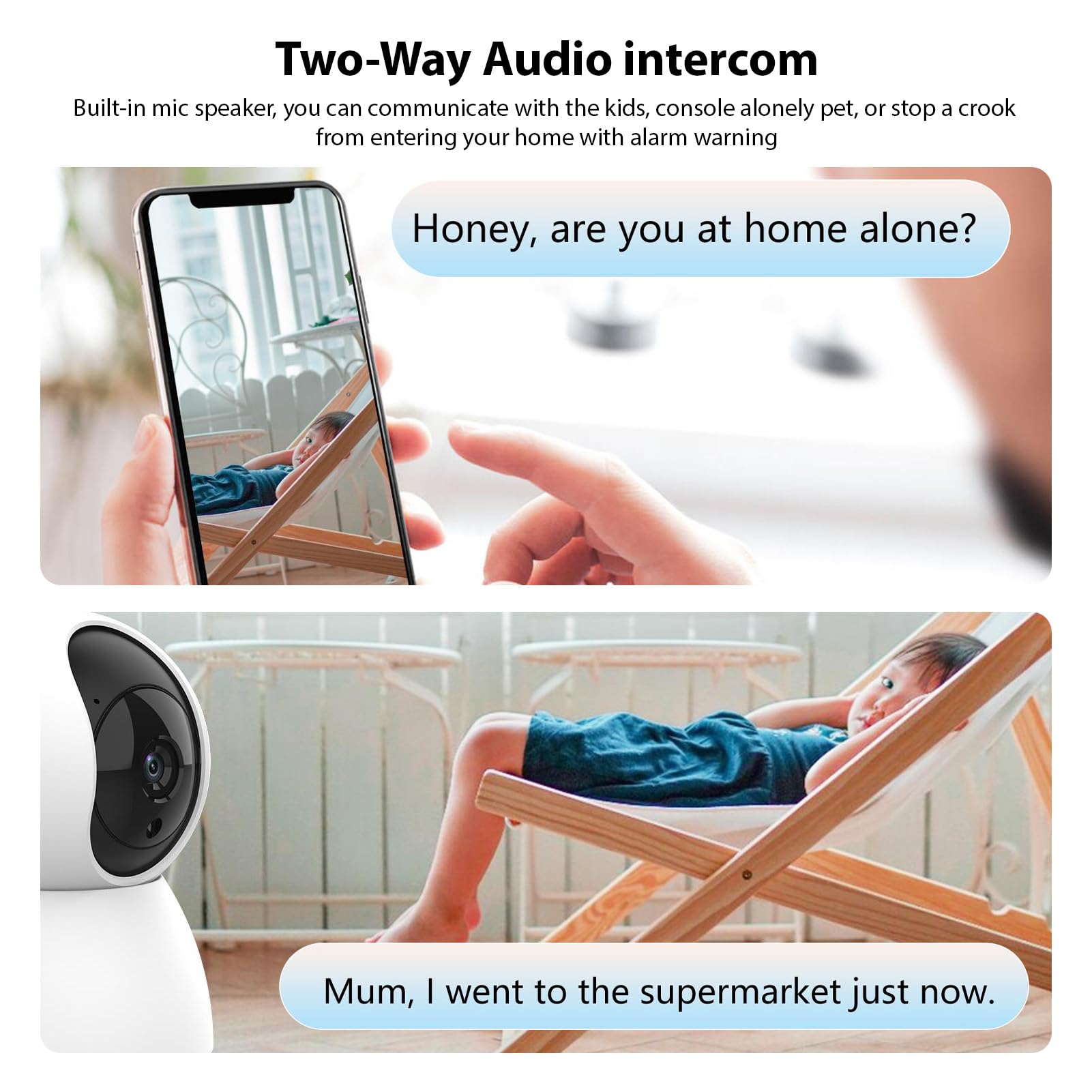 Swokely 3MP Security Camera 2.4G WiFi Smart Indoor Monitoring Cam with Night Viewing 2-Way Audio Phone APP Remote Control Motion Detection for Pet Home Security Monitor Intelligent Alarm System - Image 4