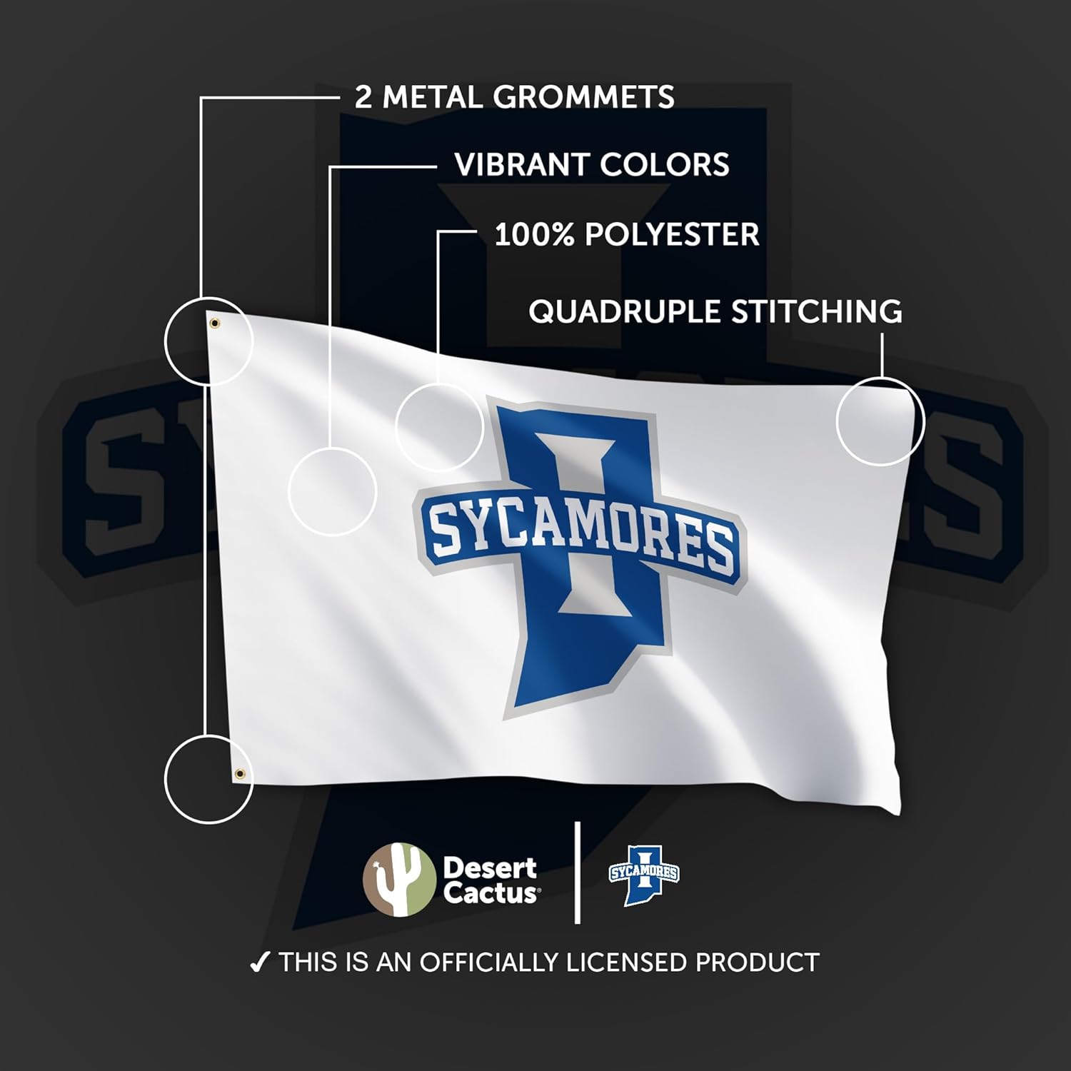 Desert Cactus Indiana State University 100% Polyester Indoor Outdoor 3x5 feet Banner Sycamores ISU (Flag A) - Image 4