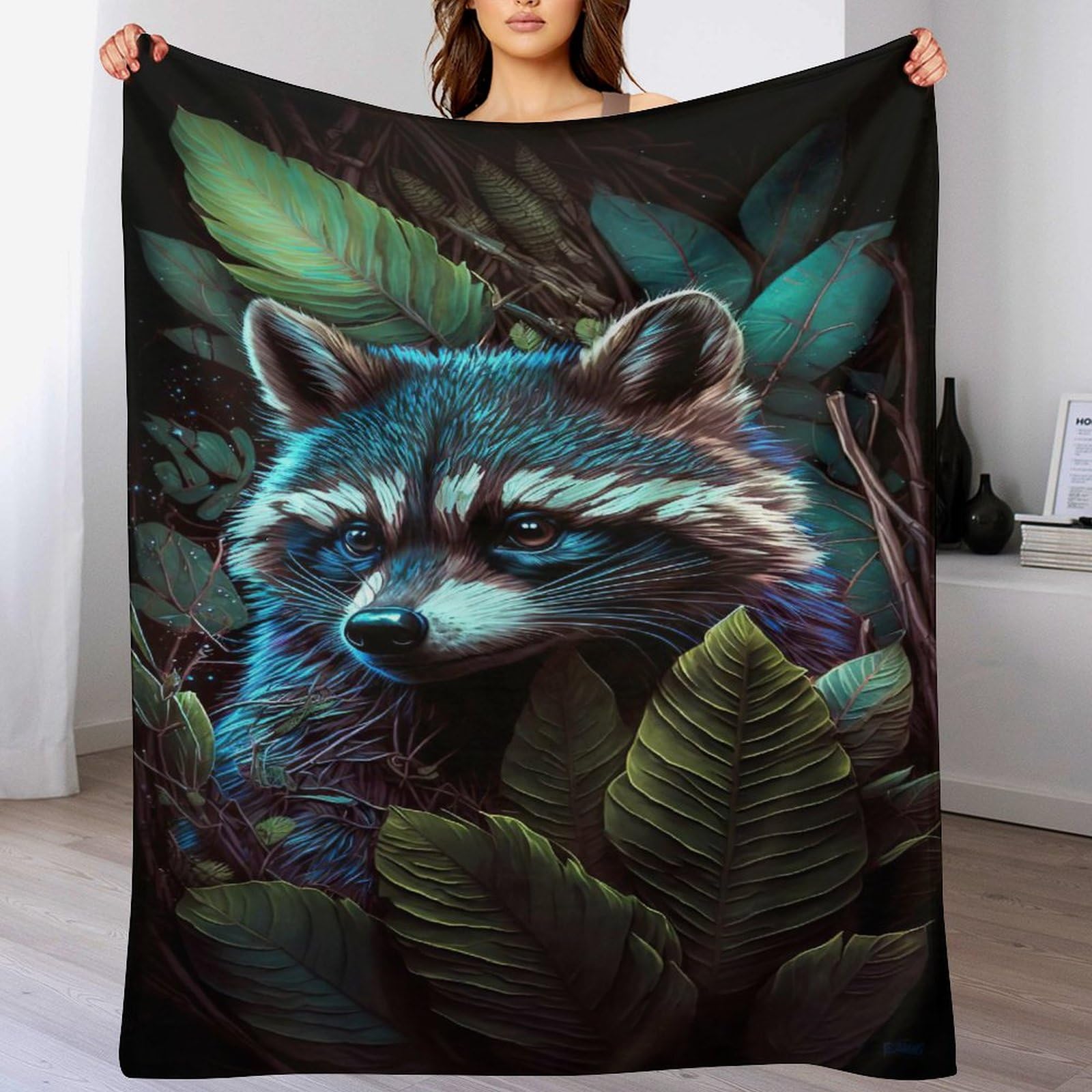 Couverture raton laveur en flanelle anti-froid pour lit, canapé et voyage