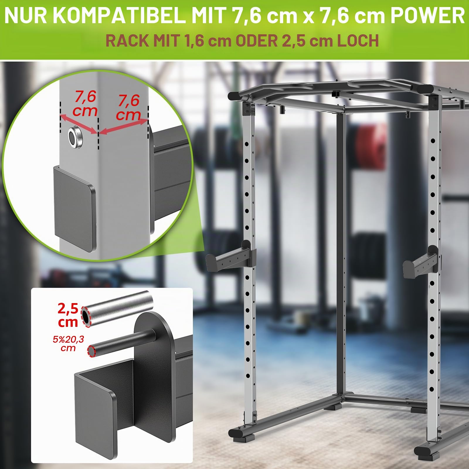 Kipika Sicherheits-Spotter-Arme für 5,1 x 5,1 cm und 7,6 x 7,6 cm Power-Racks mit 1,6 cm und 2,5 cm Löchern, robuste Langhantel-Sicherheitsverschlüsse mit Gummi-Pad,2 Stück