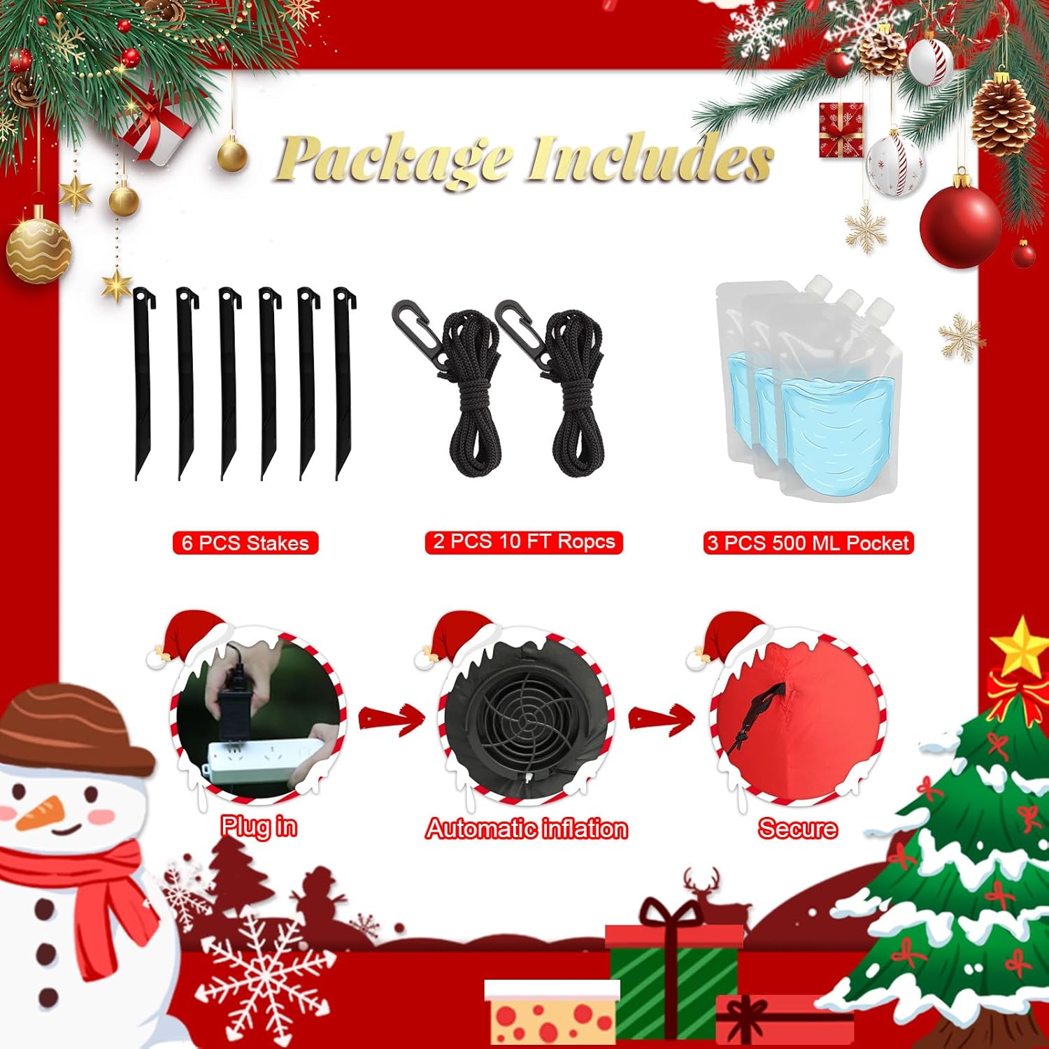 10FT Christmas Inflatables Santa Claus Outdoor Decorations, Christmas Blow Ups Airship Snowman, Inflatable Yard Decor with Built-in LED Lights for Xmas Garden Lawn Party