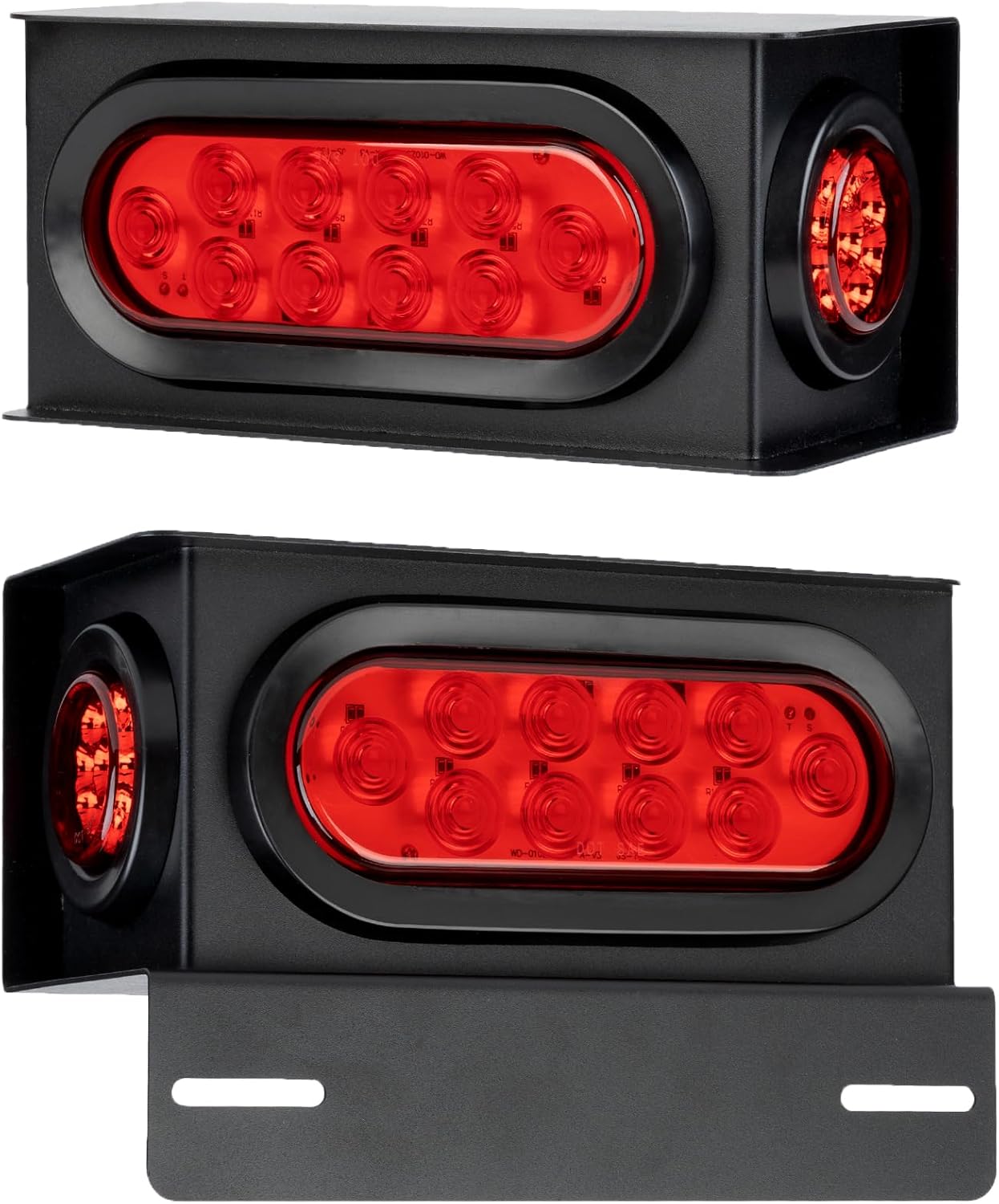 2PCS Steel Trailer Light Boxes Housing Kit with 6-Inch Oval LED Tail Lights (10LED) and 2-Inch Round LED Side Marker Lights (9LED), Grommets & Wire Connectors Included (RED+RED)