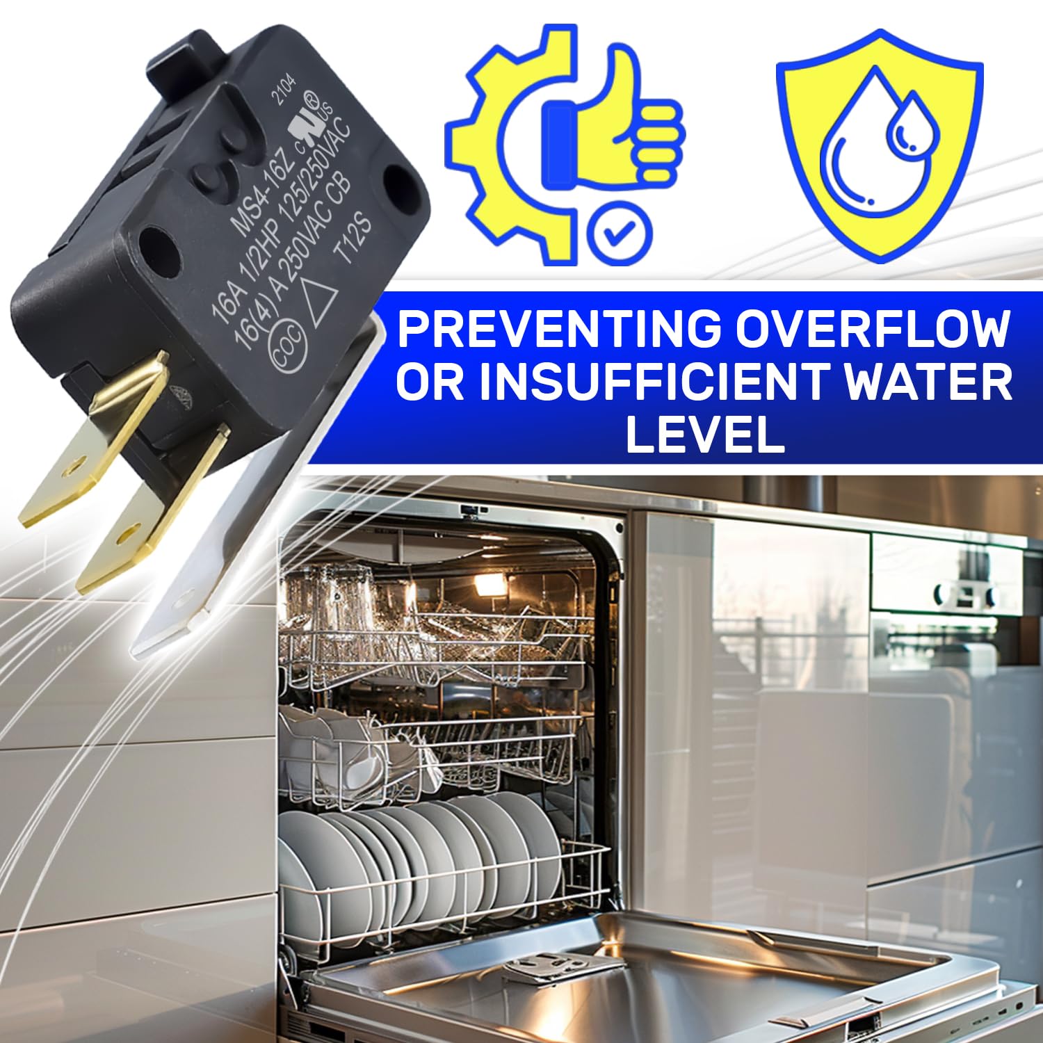 Sensore Livello Acqua Lavastoviglie 250V 16A - MONTERAL Made In Italy - Ricambio Originale 00165256 Per Bosch/Siemens/Indesit/Miele