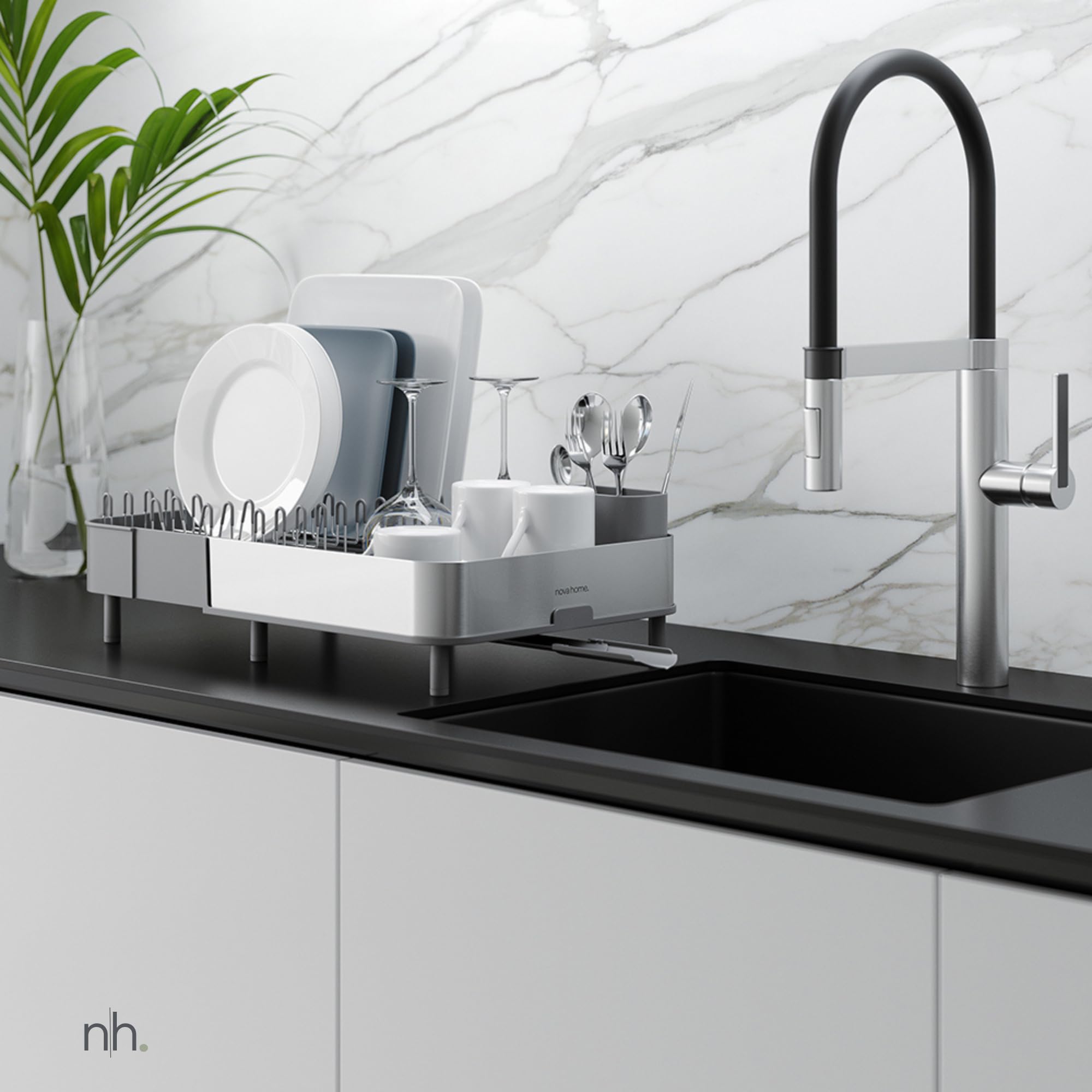 Escurreplatos Extensible de Acero Inoxidable | Diseño Moderno, Minimalista, Elegante y Adaptable Gris Oscuro