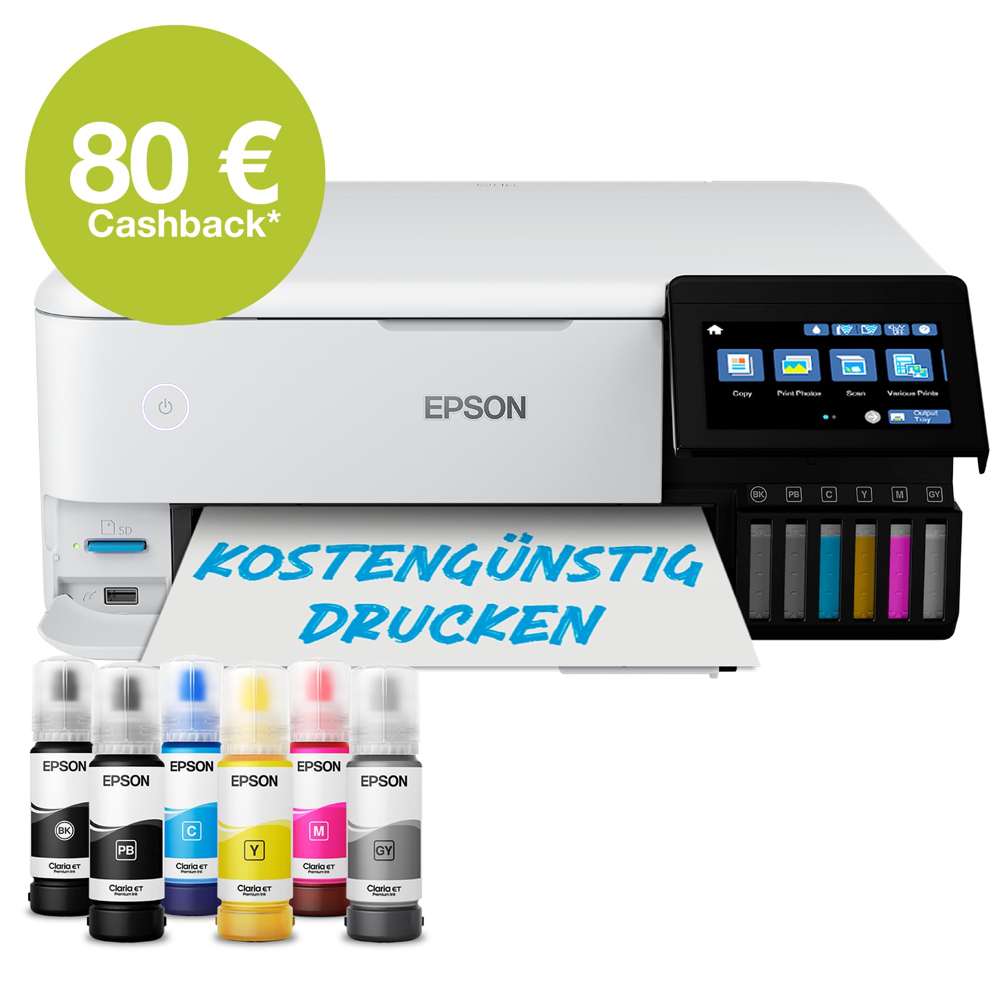 Epson EcoTank ET-8500 Tintentankdrucker | Fotodruck | 6-Farb-Tintensystem | WLAN | A4 | Drucken, Kopieren, Scannen | 10.9 cm Touchscreen | Duplexdruck | hinterer Papiereinzug