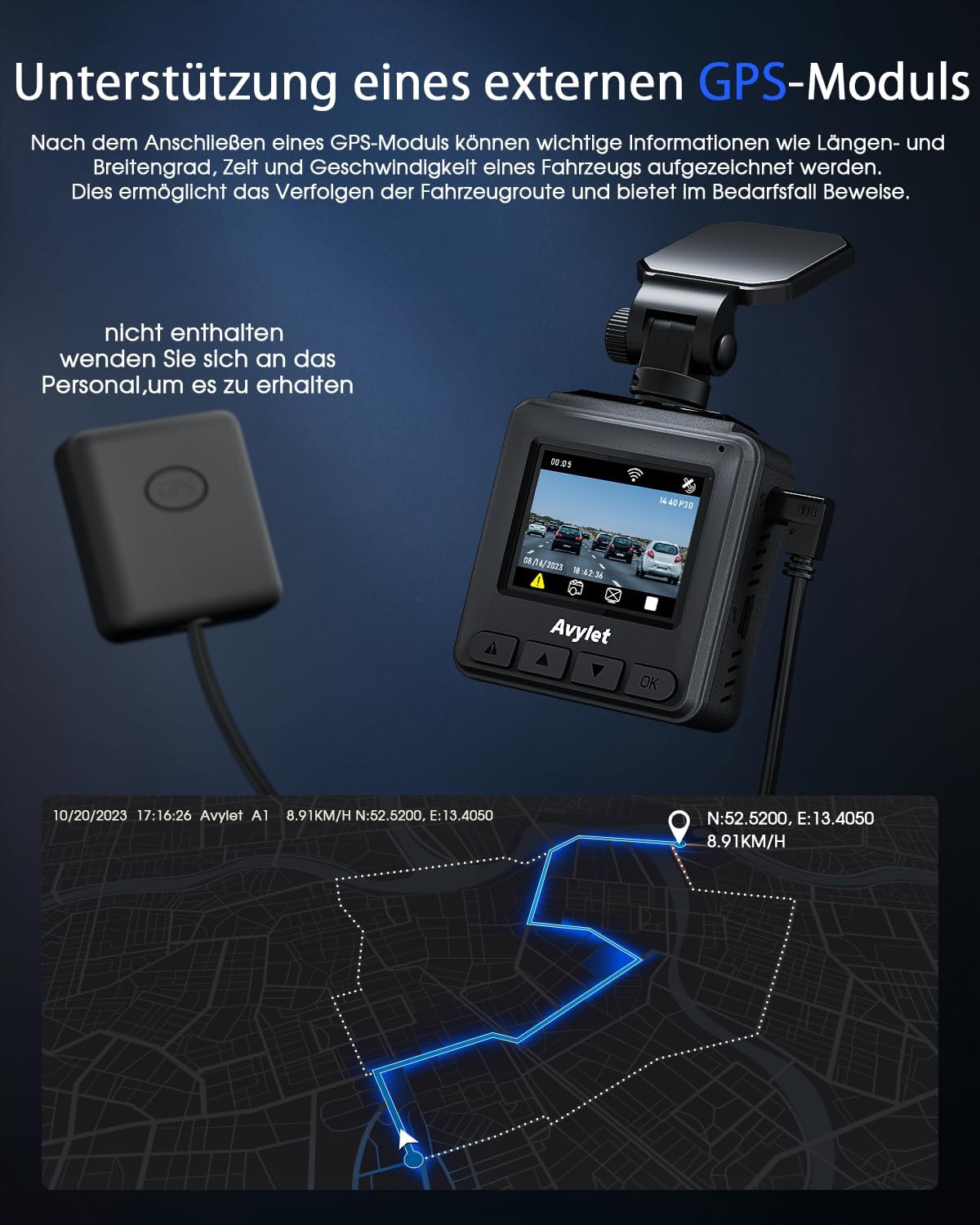 Avylet Dashcam Auto 2K, 1440P WiFi Dash Cam, Mini Vorne Autokamera