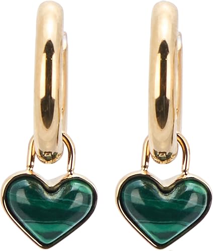 Fossil Women's Modern Meadows Reconstituted Malachite Heart Hoop Earrings