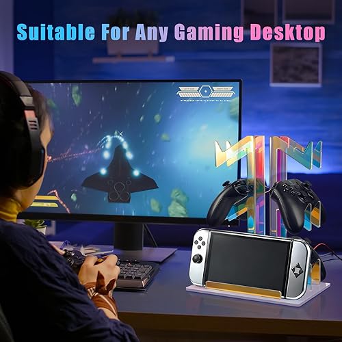 Miniatura 6 de NiHome Iridescent Acrylic 3-Tier Game Controller Holder Headset Stand for PS5 Xbox ONE, Universal Game Controller Organizer Stand Anti-Slip Stable