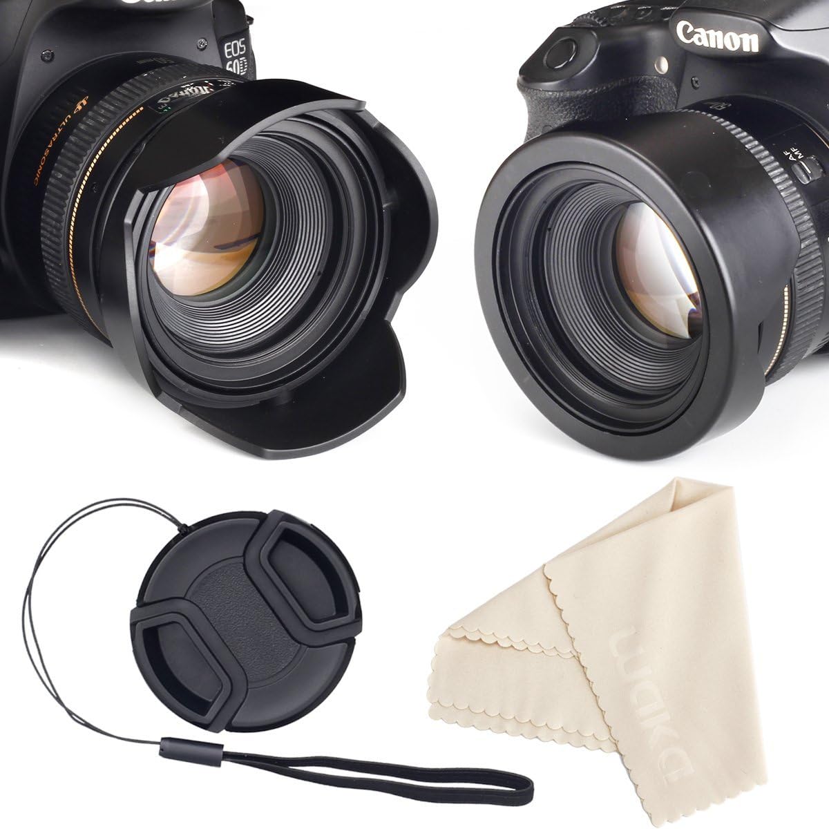 waka 58mm Reversible Tulip Flower Lens Hood Set, Unique Design Camera Lens Hood for Canon Nikon Sony DSLR + Center Pinch Lens Cap with Cap Keeper Leash + Microfiber Cleaning Cloth