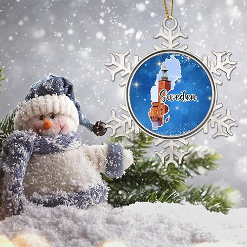 Miniatura 3 de Suecia Paisaje urbano Árbol de Navidad Colgante Ornamento Bandera de Suecia Decoración de Navidad Recuerdo Ciudad Recuerdo Regalo Copo de Nieve