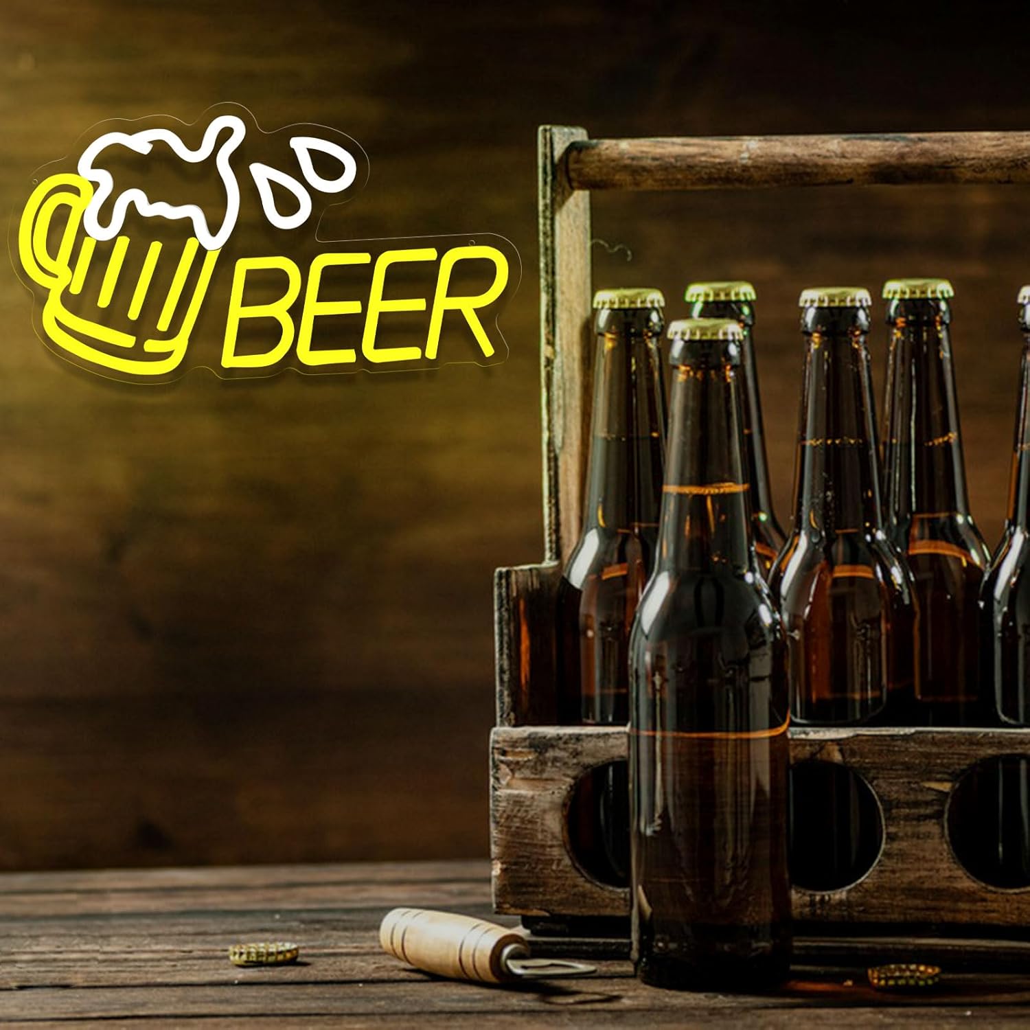 Beer Neon Sign Dimmable Bar Neon Light Sign for Wall Decor Led Neon Beer Sign for Man Cave Home Bar Store Cafe Pub Club Shop Beer Bistro Party Hotel Decor Gifts