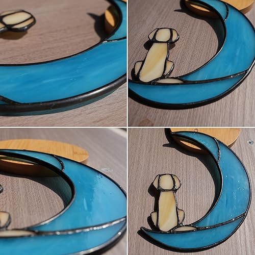 Miniatura 10 de BOXCASA Regalo de condolencias para perros con vitrales en la luna, regalos conmemorativos para perros amarillos para pérdida de mascotas, regalos