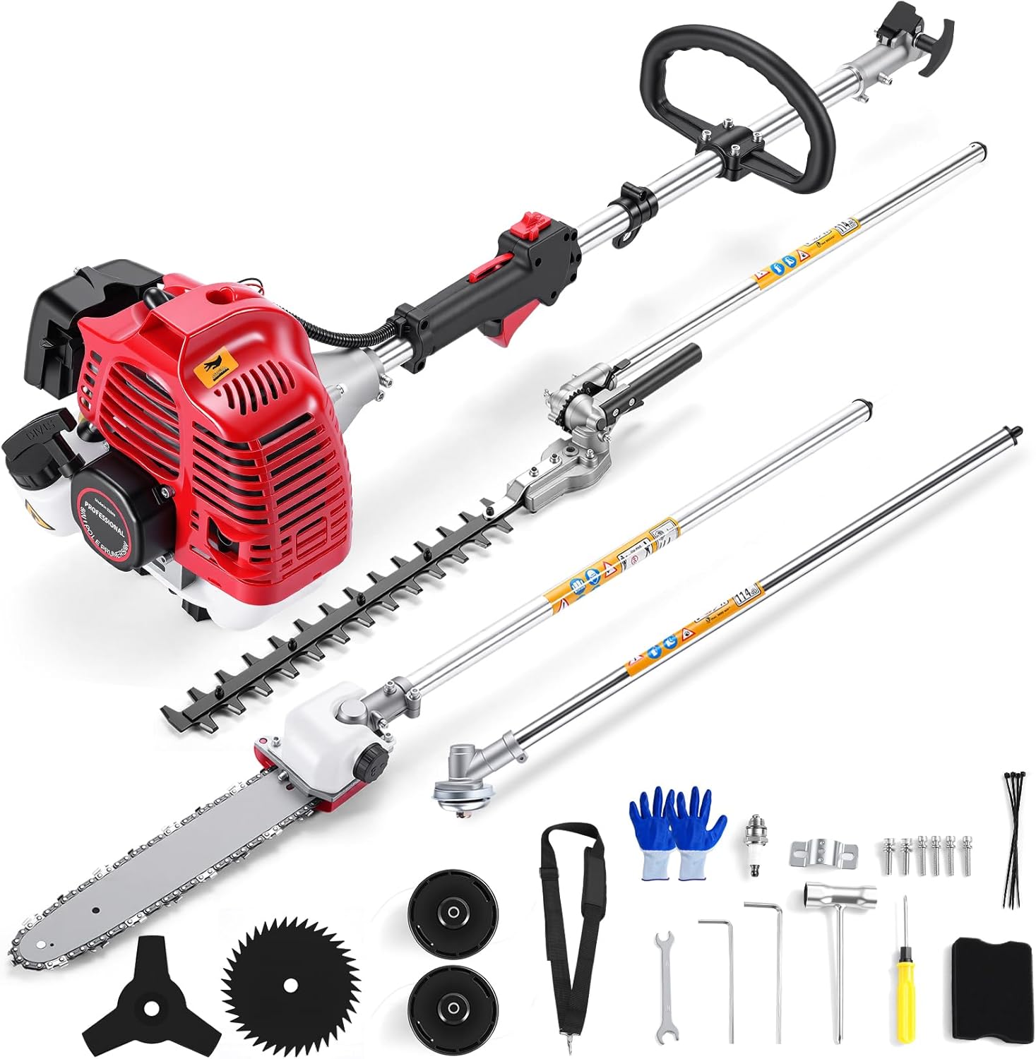 6-in-1 Gas Weed Eater, 58CC 2-Cycle Weed Wacker String Trimmer Lawn Mover Include Brush Cutter Pole Saw Hedge Trimmer Brush Cutter for Yard, Garden