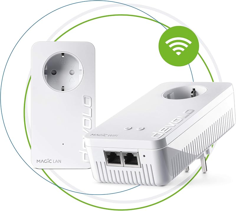 devolo Magic 1 – 1200 WiFi ac Starter Kit: 2 adaptadores Powerline, función WiFi, adecuado para la Home Office (1200 Mbit/s, 2 x conexiones Fast Ethernet LAN, malla, G.hn)