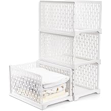 AVLA Stackable Plastic Storage Baskets 4 Pack Plastic Foldable Closet Organizer Storage Bins Wardrobe Storage Boxes Clothes Drawers Shelf Containers Cupboards for Bedroom, Dorm, Bathroom, Kitchen