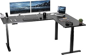 VIVO Black 78 x 55 in Corner Standing Desk, DESK-KIT-3E5SB | Electric, Triple Motor, Holds 300 lbs, Sit Stand, Height Adjustable Square Edge L-Shaped Table, 3E-S Series, Black Frame
