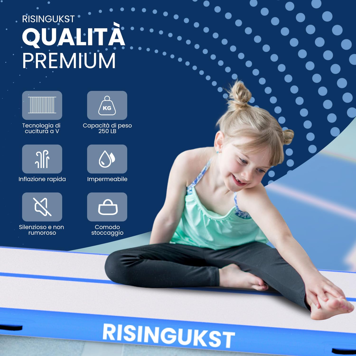 RISINGUKST Air Track Ginnastica Artistica 10/20cm Spessore, 3/4/5/6m materassino palestra con Pompa Elettrica per Casa