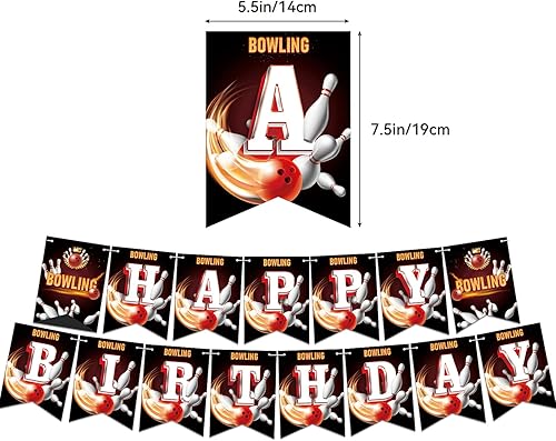 Miniatura 2 de Decoraciones de fiesta de boliche, suministros de fiesta de cumpleaños de bolos, incluye pancarta de feliz cumpleaños, decoración de pastel,