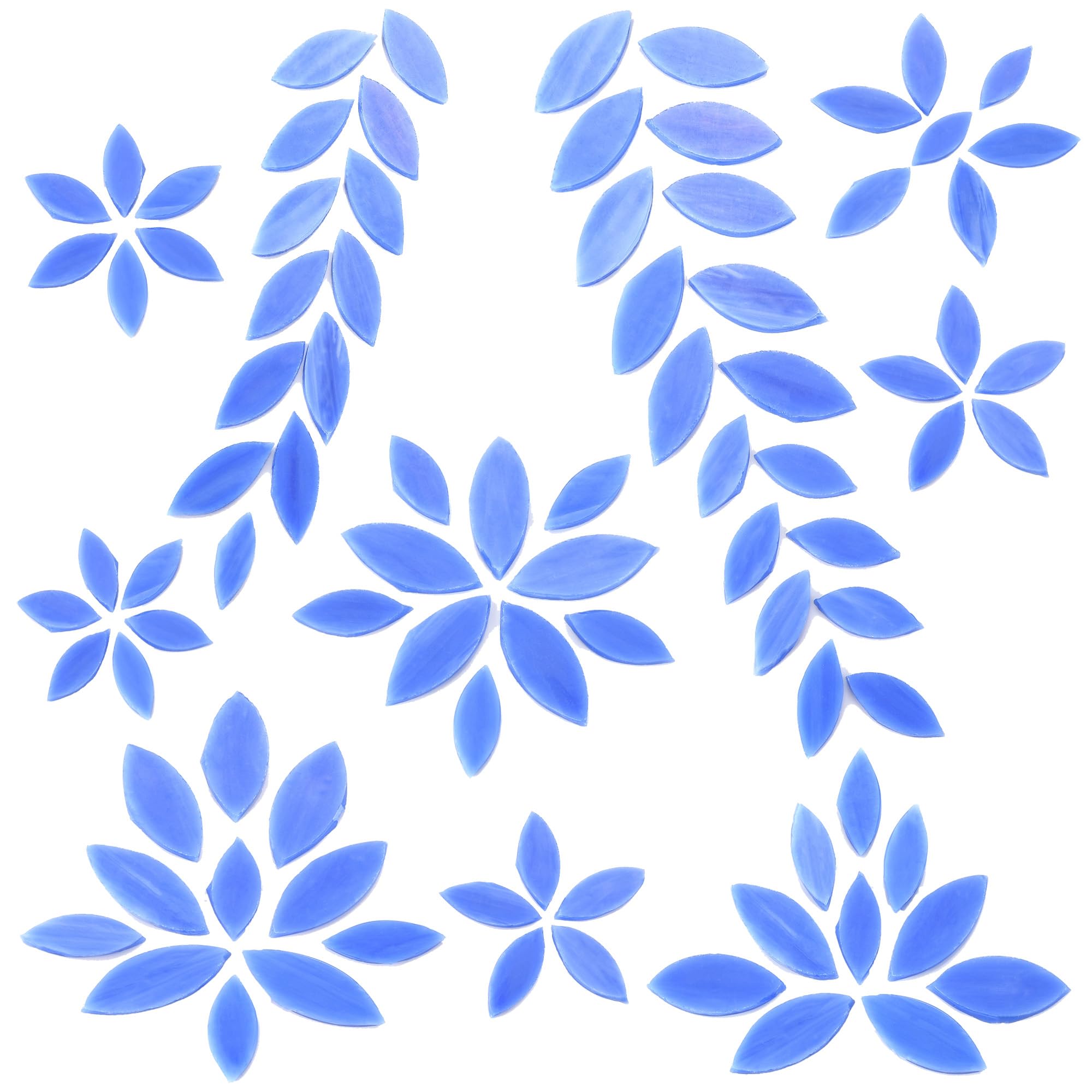 Yoption 100 Pieces Petal Mosaic Tiles, Hand-Cut Stained Glass Flower Leaves Tiles for Art Craft and Home Decorations (Blue)
