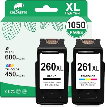 COLORETTO 260XL 261XL Ink Cartridges Replacement for Canon 260 and 261 Ink Cartridges for TS6420a TR7020a TS6420 TR7020 TR7022a TS5320, PG-260 XL CL-261 XL for Canon Printer Ink 260 and 261 Combo Pack