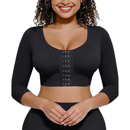FeelinGirl Arm Compression Sleeve Women Post Surgery Front Closure Bra | Arm Lipo Compression Garment, Seamless Arm Shaper for Flabby Arms, Lymphedema Compression, Breast/Back Support