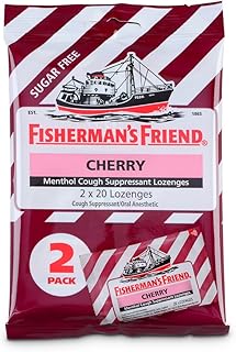 Cough Drops by Fisherman's Friend, Cough Suppressant and Sore Throat Lozenges, Cherry Sugar Free Menthol Flavor, 40 Count
