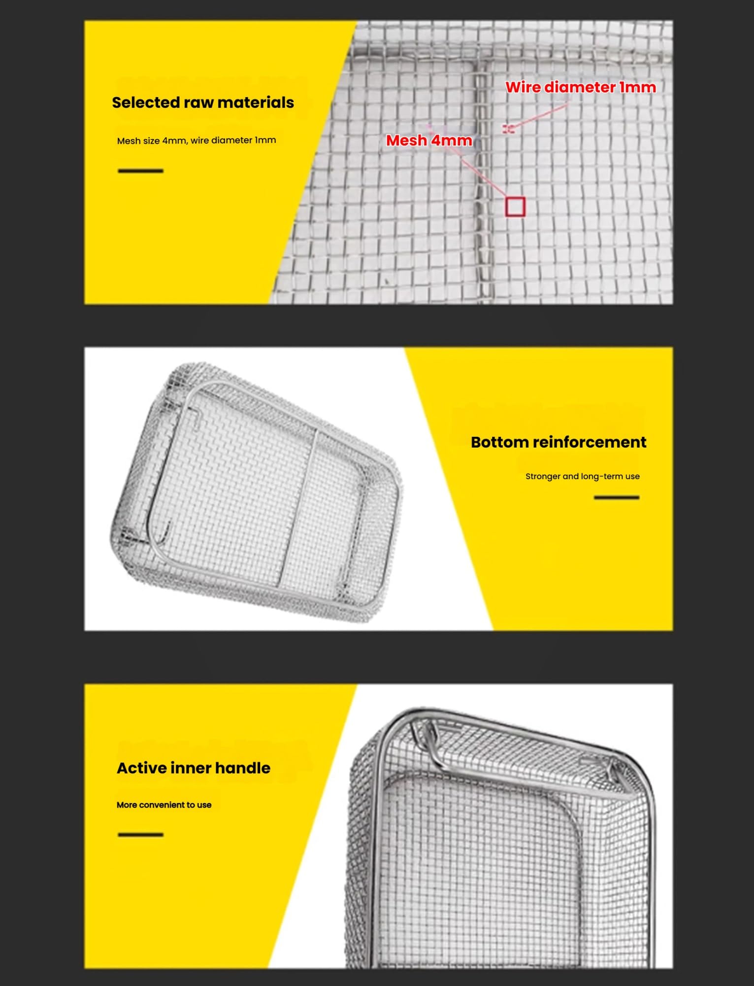 Generisch Sterilisationskorb, perforierte Netzkörbe, Sterilisationstablett, universeller Reinigungskorb mit Griff, 0,16-Zoll-Netz for chirurgische Zwecke(35x20x7cm)