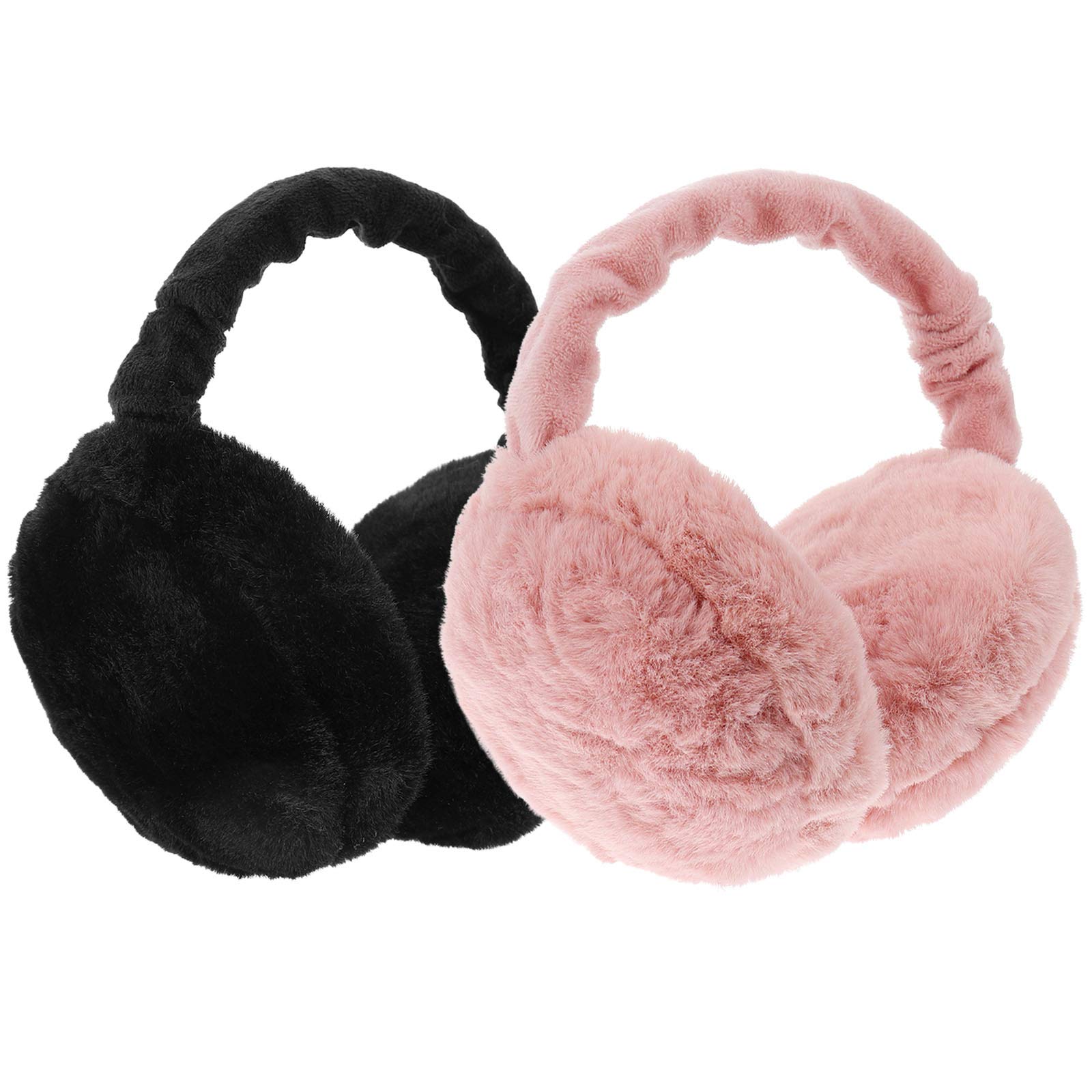 VANZACK Orejeras Cálidas de Invierno de Poliéster para Hombres y Mujeres, Plegables y Cómodas, Pack de 2 Piezas en Colores Rosa y Negro