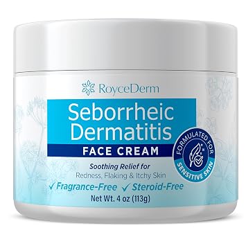 Roycederm Seborrheic Dermatitis & Psoriasis Face Cream Steroid-Free Moisturizer for Redness, Flaking & Sensitive Skin Face, Scalp & Body Daily Relief Fragrance-Free, Non-Greasy, 4 oz