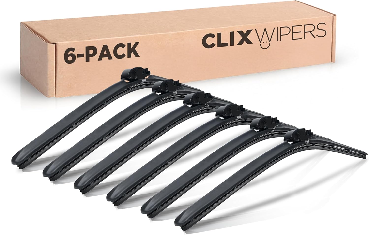 ClixWipers 22" 6-Pack: High Performance Premium Automotive Replacement Windshield Wiper Blades for Fleets & Business, Bulk Pack for All-Weather & Winter, Fits J-Hook, Pinch Tab & Top Button