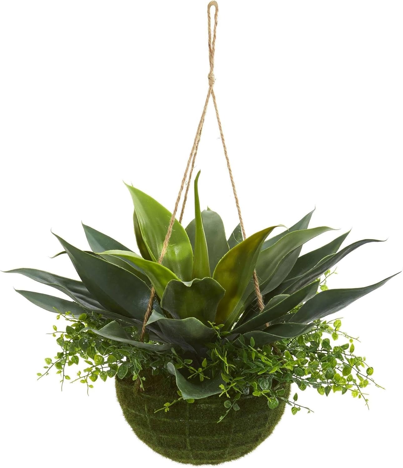 Nearly Natural Agave and Maiden Hair Artificial Plant in Hanging Basket (Indoor/Outdoor)