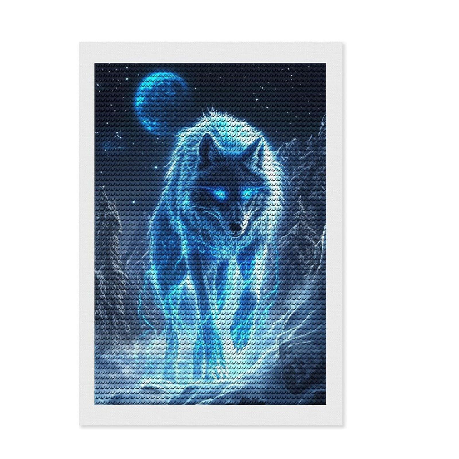 Junmoney Electric Wolf in Snowy Landscape Crystal Diamond Art Kit 8"x12", Round Gems, Modern Decor, Artistic Hobby, Vintage Style Decor, Festive Craft Gift