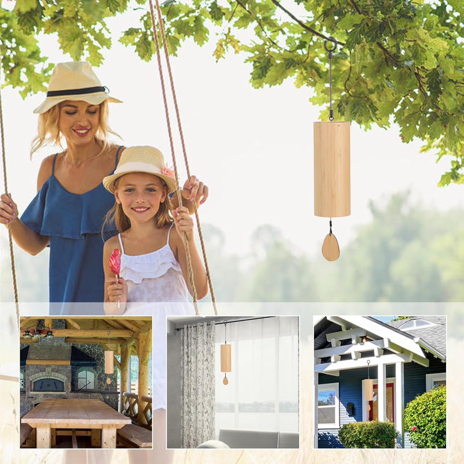 Bamboo Wind Chimes for Sound Healing Windchime for Meditation Home & Garden Decoration as Am-Chord