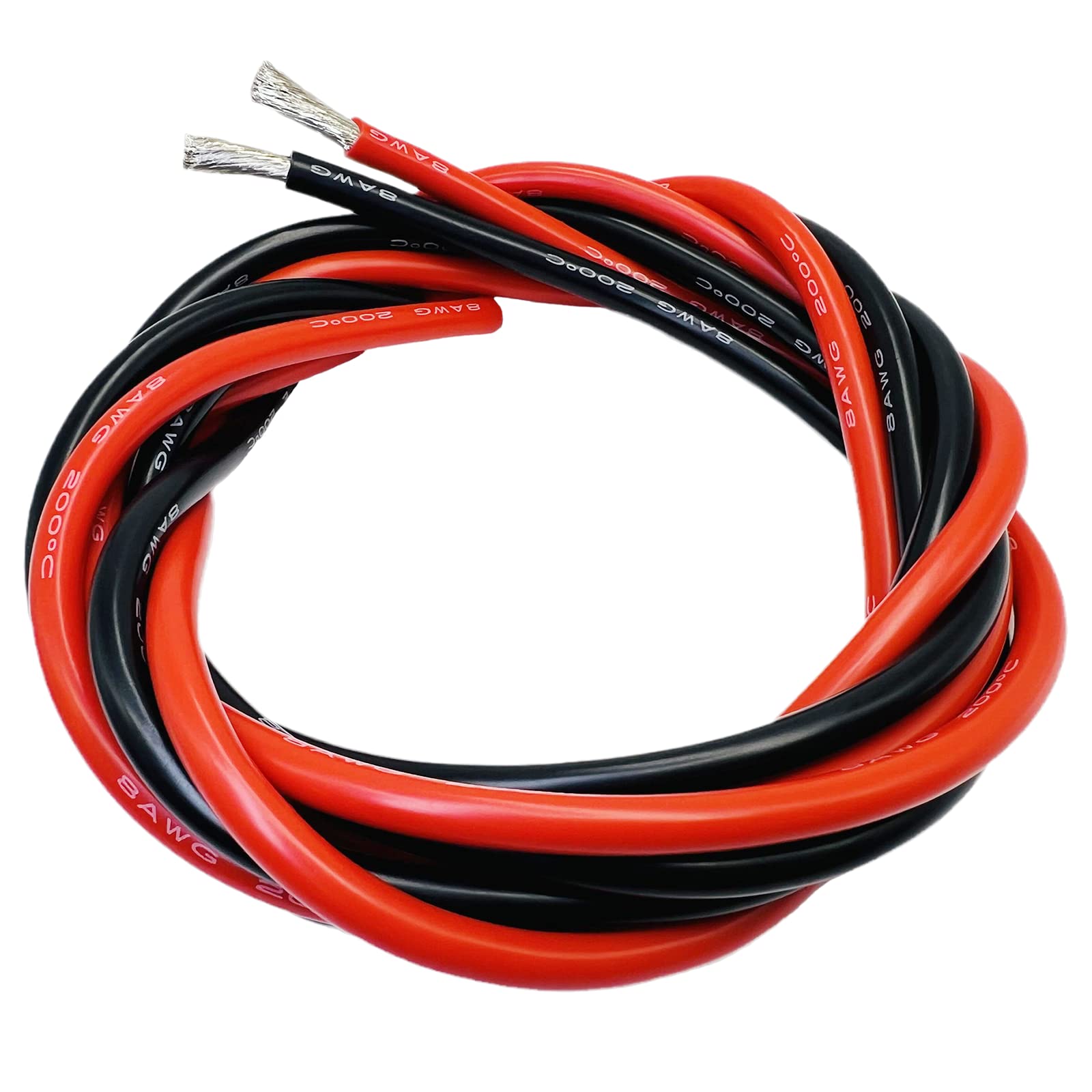 8 AWG Wire 8 Gauge Silicone Wire - 5ft Red and 5ft Black Separated, Extra Flexible 8AWG Stranded Tinned Copper Wire Welding Cable 200℃ 600V - Automotive, Battery, Solar, Marine