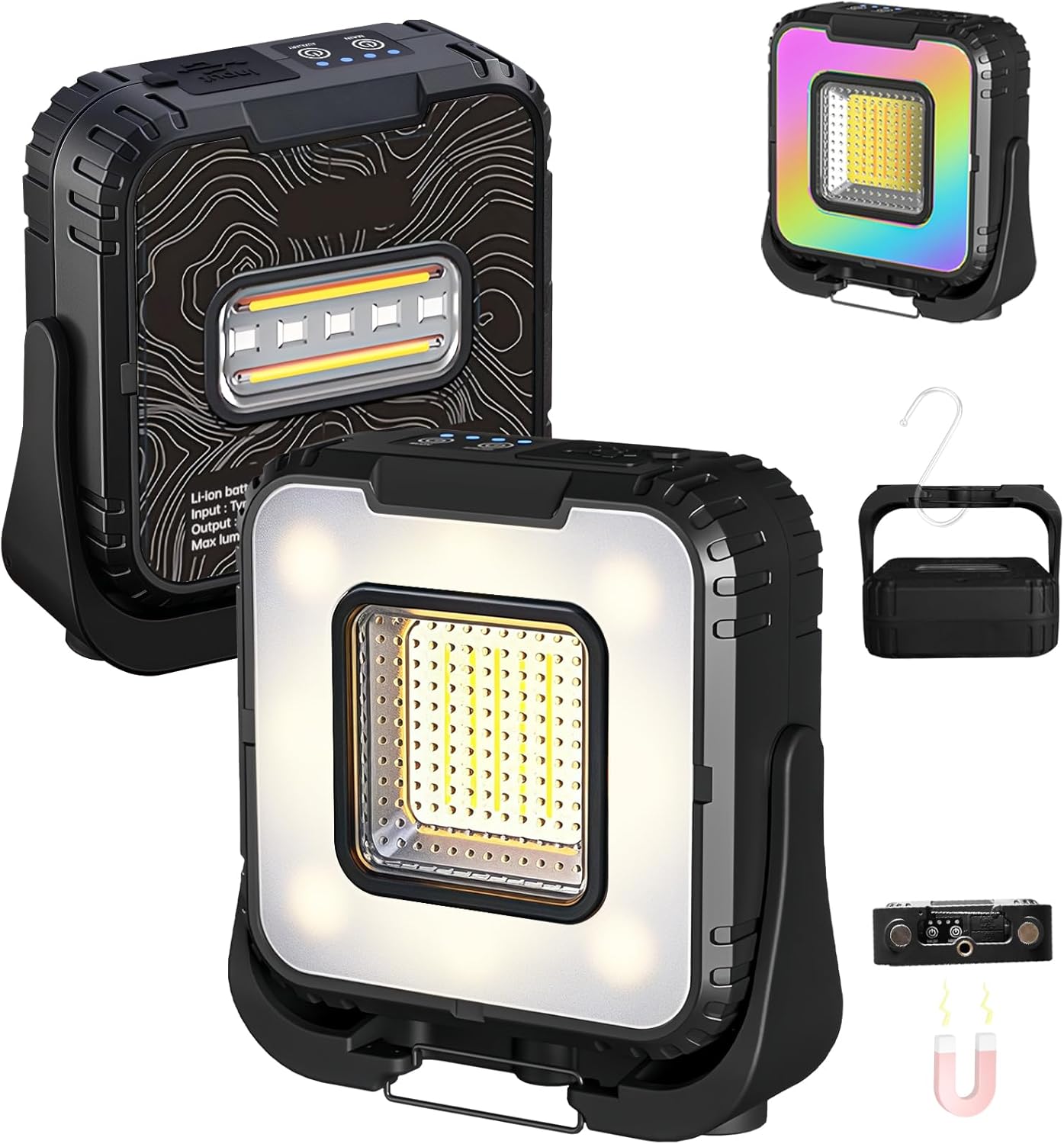 Rechargeable Magnetic Work Gentle, Moveable LED Work Gentle with 7 Modes & Stepless 1800K-5500K, 360° Rotatable with Hook, Mechanic Gentle for Automobile Restore Tenting Outside Emergency