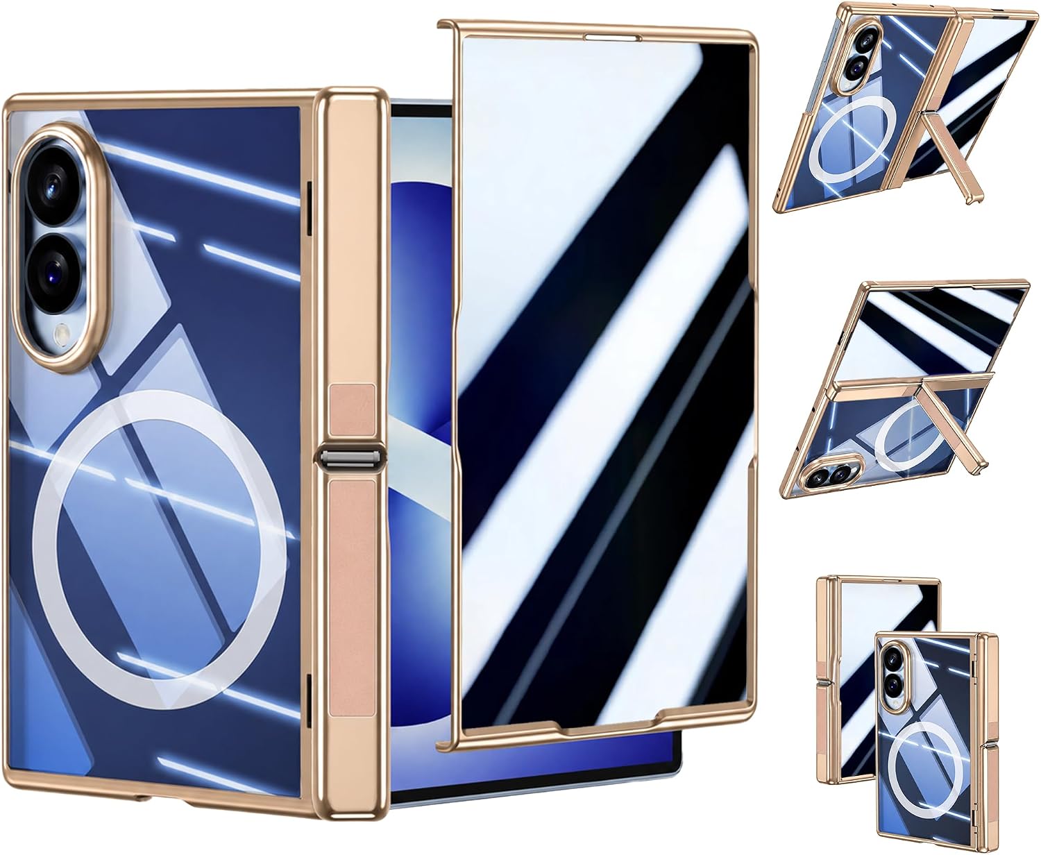 for Samsung Galaxy Z Fold 8 Case with Hidden Kickstand Gold Clear