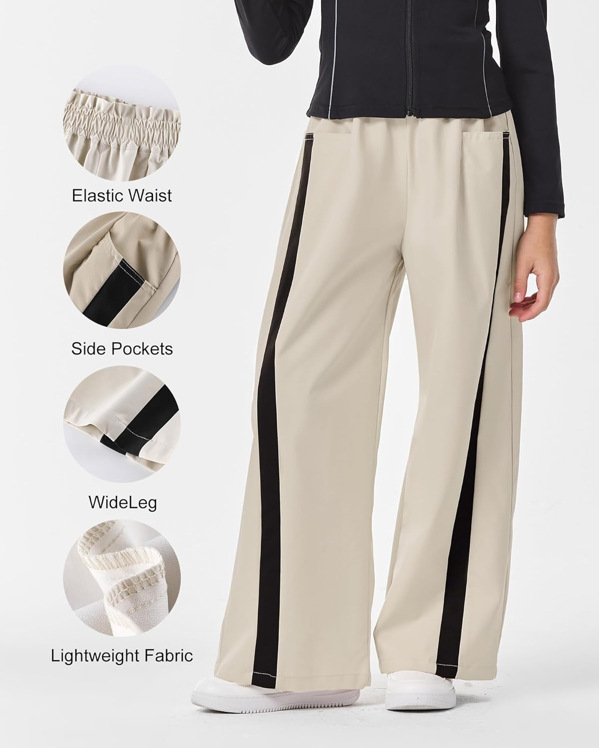 Girls Striped Side Fashion Baggy Track Pants Y2K Wide Leg Sweatpants Hiking Pants - Image 4