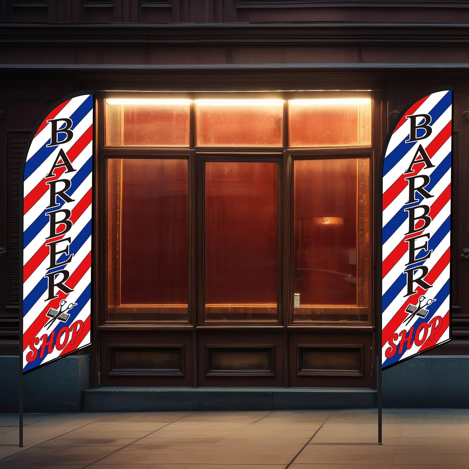 VitalCozy 2 Pcs Barber Flag Barbershop Sign Banner for Salon Business Outside Barber Shop Sign Windless Banner Feather Swooper Flag for Shop Advertising Business Outdoor(8 ft)