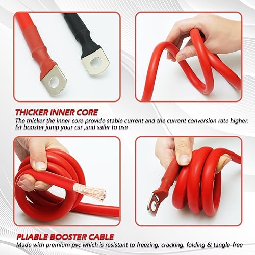 Miniatura 4 de NOONE Cables de puente resistentes de calibre 0 de 30 pies  Cables de puente de conexión rápida de 1000 amperios para batería de automóvil, SUV y