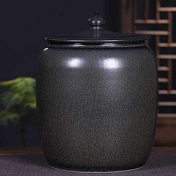 Ceramic Rice Bucket with Lids,Large Rice Dispenser Sealed,Household Rice Jar,Ceramic Rice Cylinder with Lid,Ceramic Food Storage Containers,Grain Dispenser with Ceramic ContainerBlack,10kg