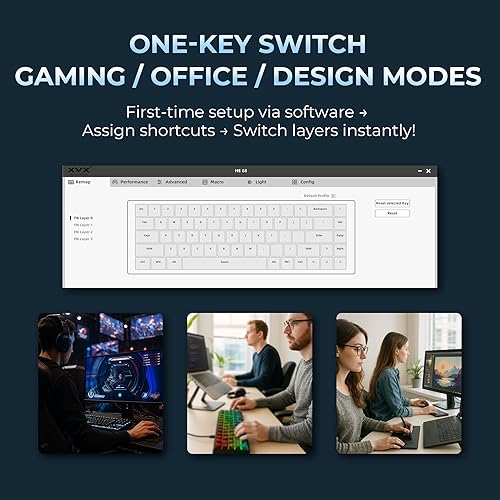Miniatura 7 de OHY Teclado para juegos 60 por ciento, XVX HE68 Teclado de disparo rápido con interruptores magnéticos de efecto Hall, marco de aluminio CNC, tasa