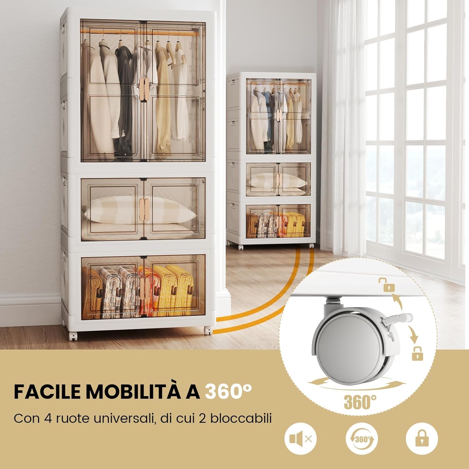 Armadio Pieghevole Plastica 3 Scatole 75L Con Ruote - Organizzazione Cameretta E Casa - Foto 7