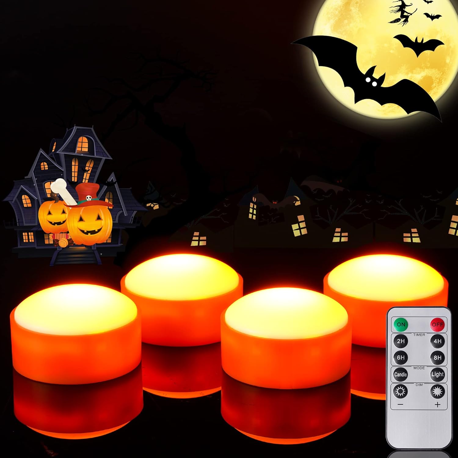 Yipoyilo 4 Pack Halloween Pumpkin Lights Battery Operated, JackoLantern Lights with Remote Control, 2 Lighting Modes, Timer, LED Pumpkin Lights for Outdoor Home Yard etc