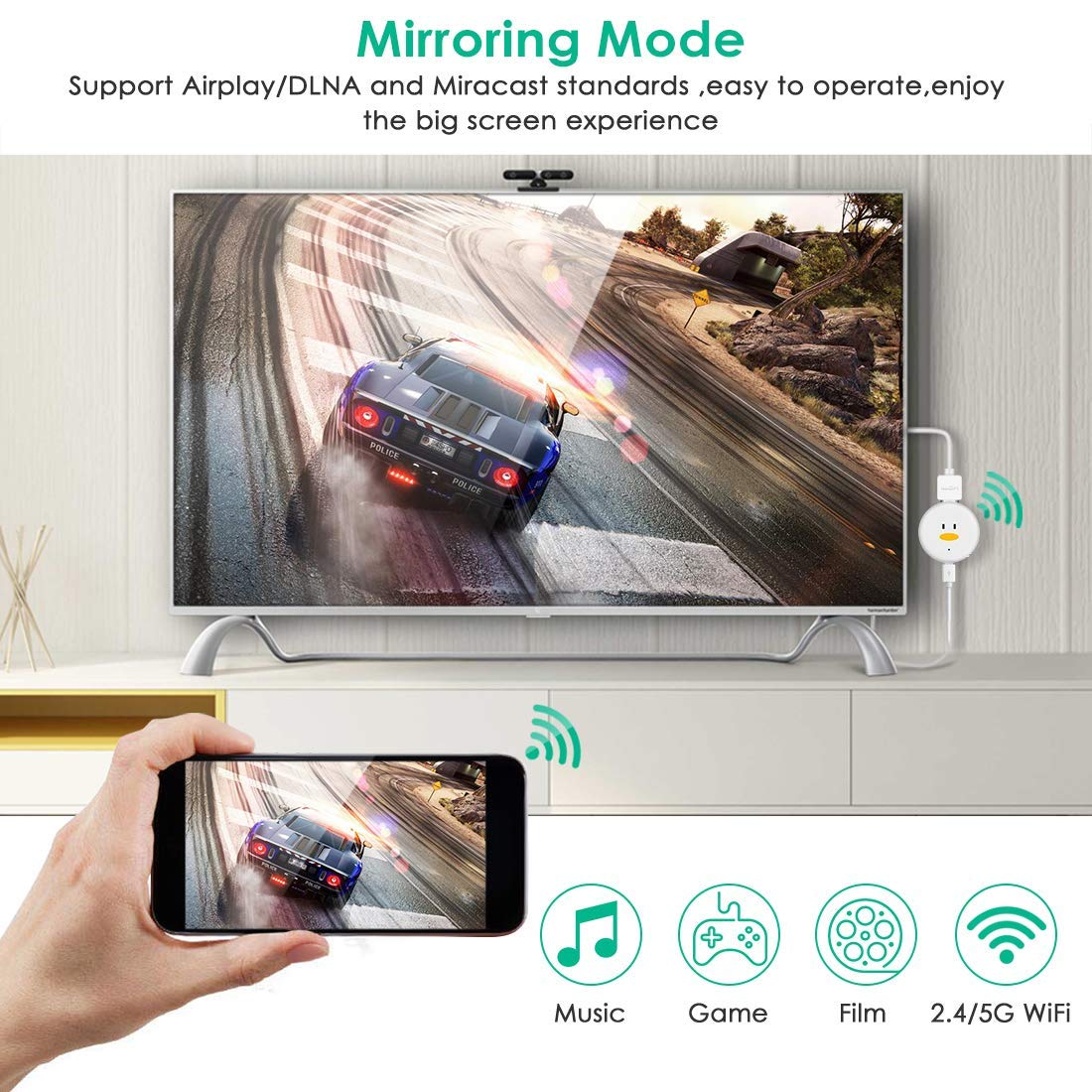 Dongle HDMI Wireless 5G – Mirroring 4K Per TV, Supporta Android/iOS/Windows/Mac Con Miracast Airplay DLNA