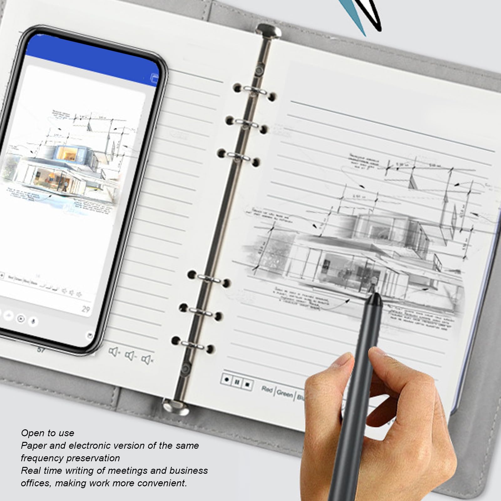 Dpofirs Digitales Notizbuch mit Smart Pen, Echtzeit -Synchronisation, Textkonvertierung über Bluetooth, Handschrift für Text, 80 -Seiten -Schreibsatz für Telefone Tablets (Black)