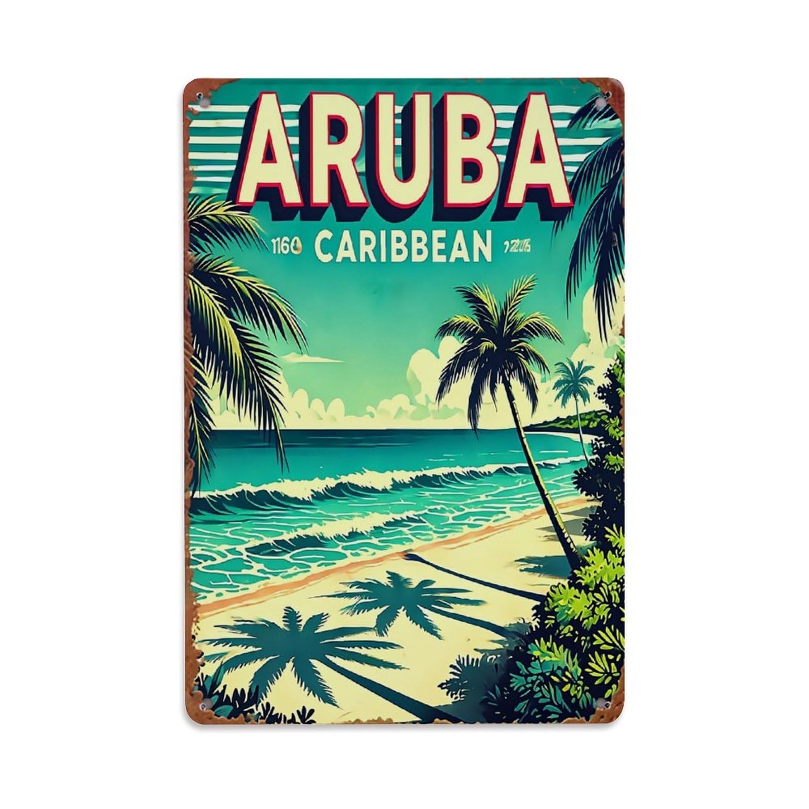 Tropical Beach Palm Trees Ocean Sky Retro Metal Tin Sign, Vintage Decor Art Poster for Bar, Home, Man Cave, Kitchen, Laundry Room Gift 8x12Inch